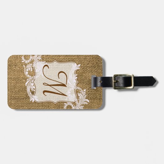 Burlapカントリーレースアップリケモノグラムラゲージタグ ラゲッジタグ (正面横)