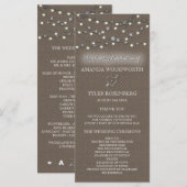 Burlapスターストリングライト素朴結婚式 プログラム (正面/裏面)