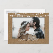 Burlapストリングラ結婚イトの写真日付を保存 案内ポストカード (正面/裏面)