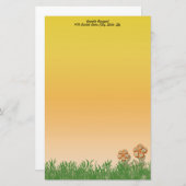 Burlapテクスチャオレンジフラワーアートパーソナライズされた 便箋 (正面/裏面)