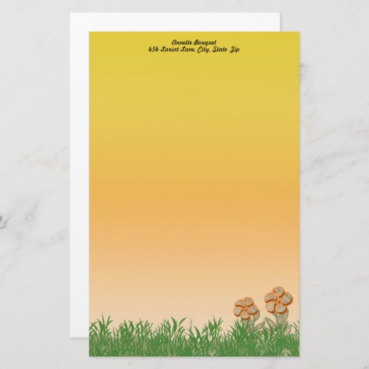 Burlapテクスチャオレンジフラワーアートパーソナライズされた 便箋 (正面/裏面)