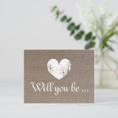 Burlapテクスチャカード |私の花嫁のメイドは? インビテーションポストカード (スタンド正面)