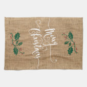 Burlapテクスチャメリークリスマス キッチンタオル (横)