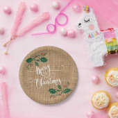 Burlapテクスチャメリークリスマス ペーパープレート (パーティー)