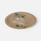 Burlapテクスチャメリークリスマス ペーパープレート (アングル)