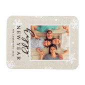 Burlapテクスチャー素朴Happy New Year写真 マグネット (横)