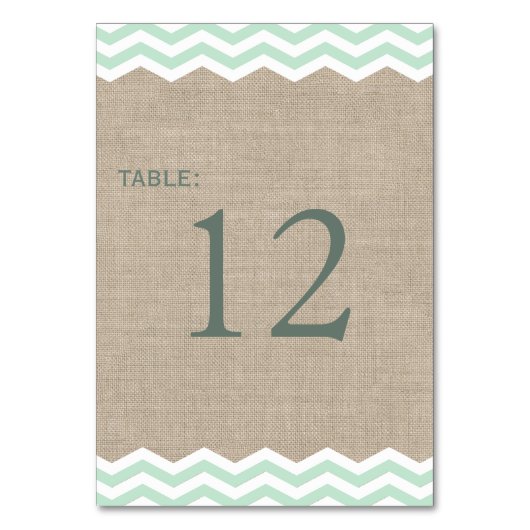 Burlapテーブル番号のミントシェブロン テーブルナンバー (正面)