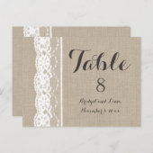 Burlapテーブル番号の上に白のレース ポストカード (正面/裏面)