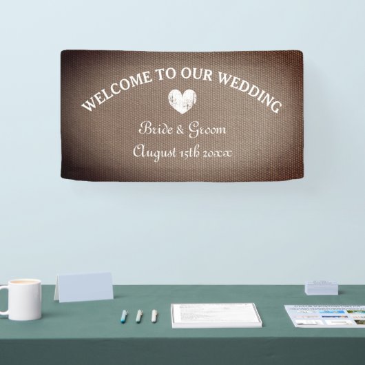 Burlapテーマのバナー結婚サインへようこそ 横断幕 (トレードショー)