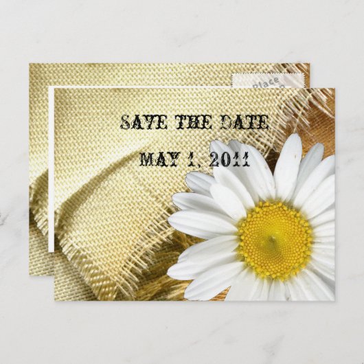 Burlapデイジー日付の保存 案内ポストカード (正面/裏面)
