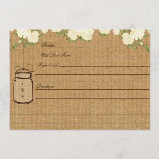 Burlapバラ素朴ブライダルシャワーレシピカード (正面)