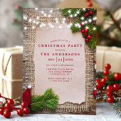 Burlapパインストリングライツクリスマ素朴スパーティー 招待状