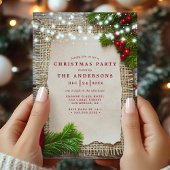 Burlapパインストリングライツクリスマ素朴スパーティー 招待状