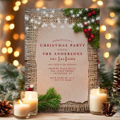 Burlapパインストリングライツクリスマ素朴スパーティー 招待状