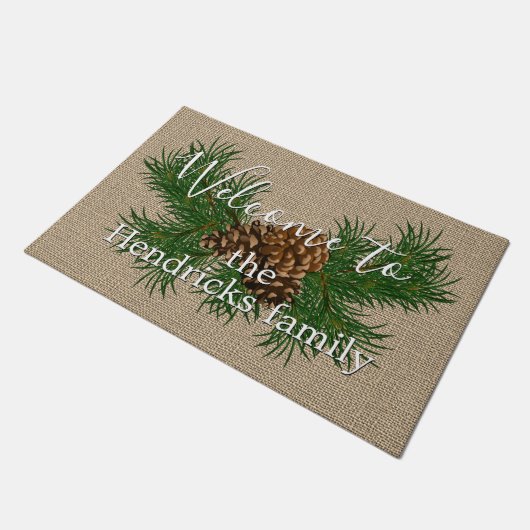 Burlapパタカスタムーンで歓迎されるフェイク名 ドアマット (アングル)