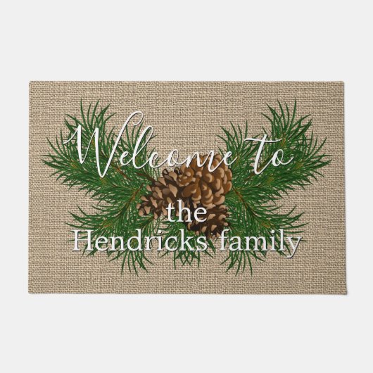 Burlapパタカスタムーンで歓迎されるフェイク名 ドアマット (正面)