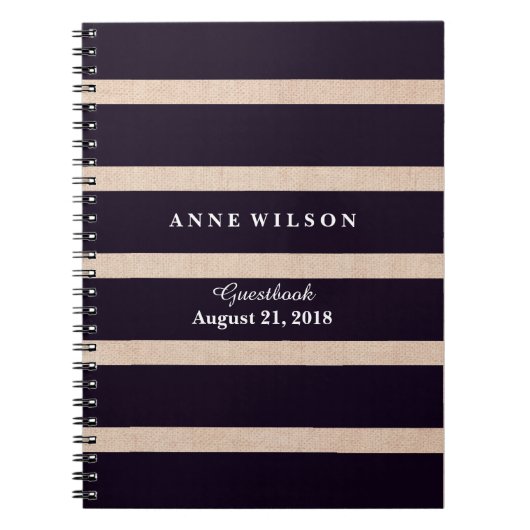 Burlapパターン黒いストライプ背景 ノートブック (正面)
