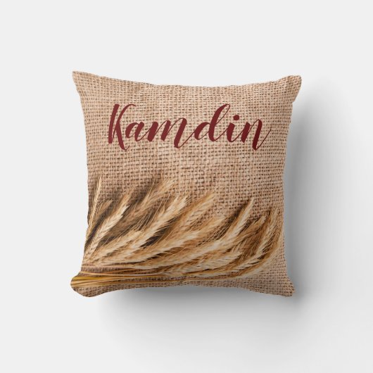 BurlapパーソナライズされたサックカントリーR上の枕小麦 クッション (正面)