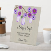 Burlapパープルフローラメイソン結婚の安全性 台座サイン (インサイチュ)