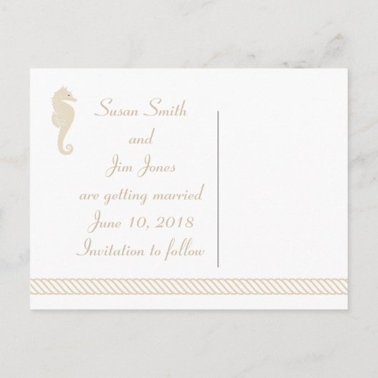 Burlapビーチレースとシェルで日付を保存 案内ポストカード (裏面)