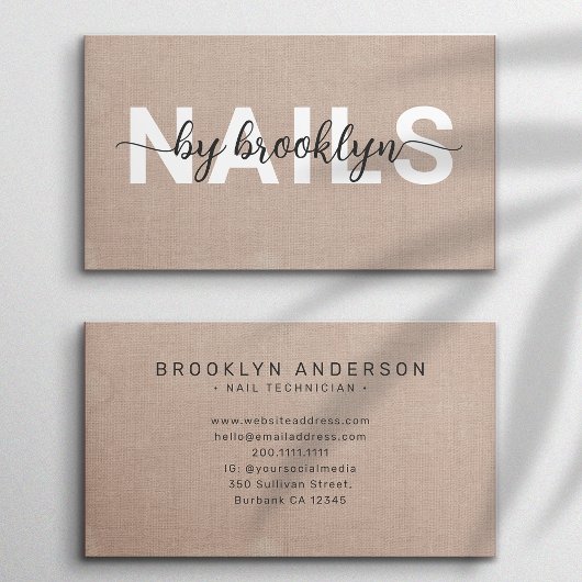 Burlapフォト素朴タイポグラフィネイルアーティスト 名刺