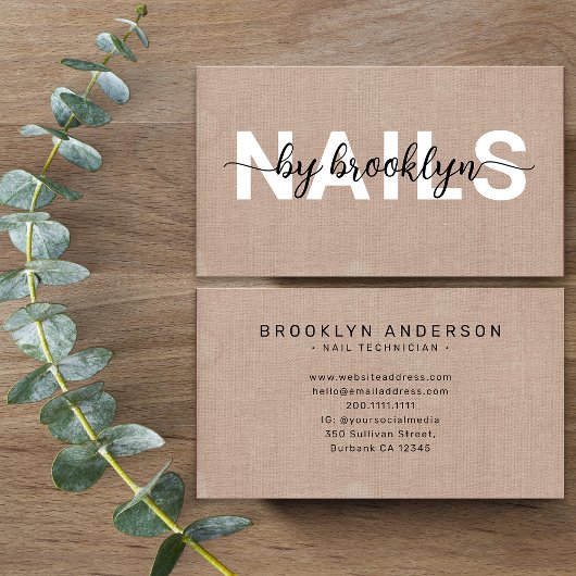 Burlapフォト素朴タイポグラフィネイルアーティスト 名刺