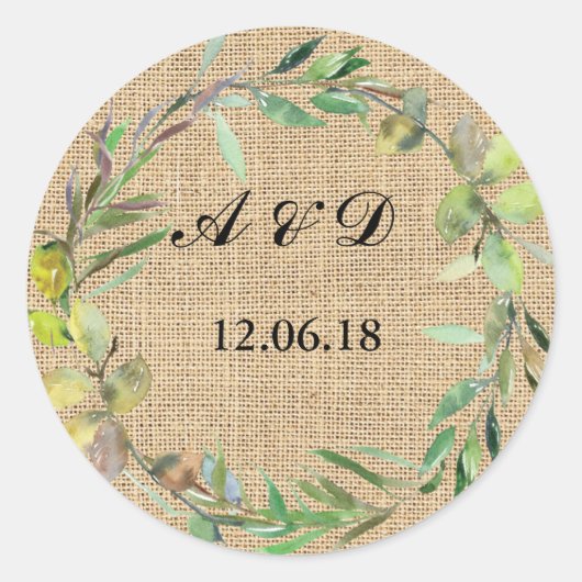 BurlapフローラライトRound 結婚's Label ラウンドシール (正面)