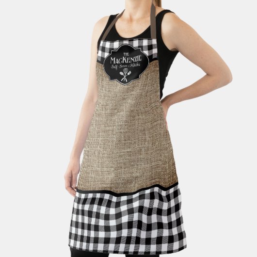 Burlapブラックバッファローチェックパーソナライズされた エプロン (インサイチュ)