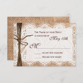 Burlapプリント結婚のRSVPカードの入手 出欠カード (正面/裏面)