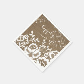 Burlapライトとホワイトレースの後に幸せに スタンダードカクテルナプキン (角)