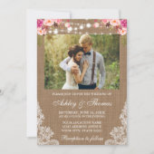 Burlapラ素朴イ結婚ントレースフローラ写真 招待状 (正面)