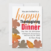 Burlapリーフ、幸せな感謝祭ディナー 招待状 (正面)