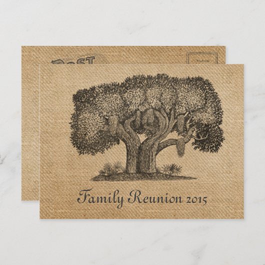 Burlapヴィンテージツリーファミリ懇親会はがき ポストカード (正面/裏面)