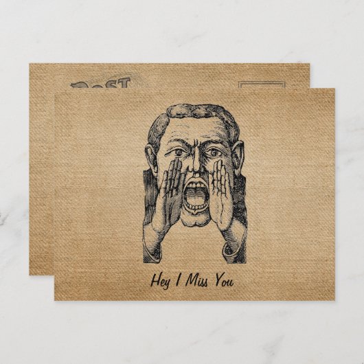 Burlapヴィンテージ叫び声I恋しく思ユーハガキ ポストカード (正面/裏面)