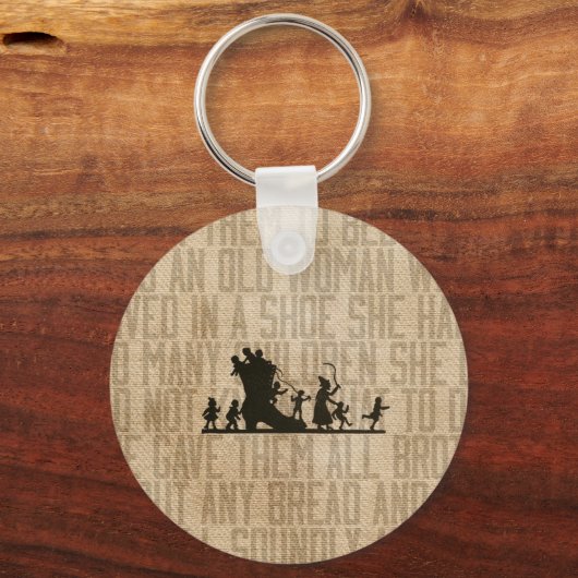 Burlapヴィンテージ老婦人は靴の子供部屋韻を生きた キーホルダー (正面)