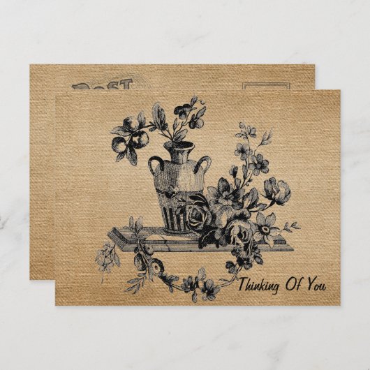Burlapヴィンテージ花瓶考えの花 ポストカード (正面/裏面)