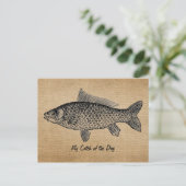Burlapヴィンテージ魚のキャッチ・オブ・ザ・デイ ポストカード (スタンド正面)