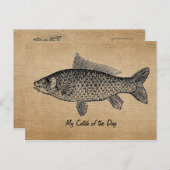 Burlapヴィンテージ魚のキャッチ・オブ・ザ・デイ ポストカード (正面/裏面)