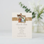 Burlap写真素朴日付の保存 招待状 (スタンド正面)