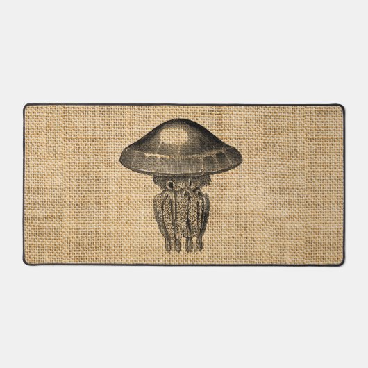 Burlap写真素朴画像クラゲデザイン デスクマット (正面)