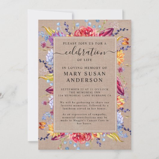 Burlap多肉食お祝いメモリアル 招待状 (正面)