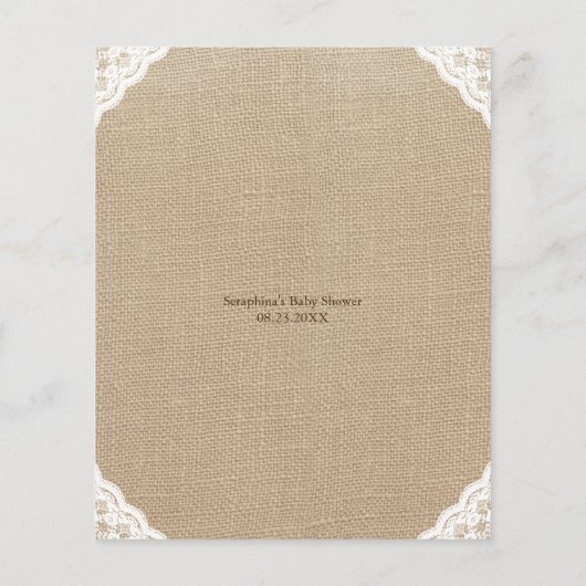 Burlap小さな子羊の赤ちゃんシャワービンゴゲーム (裏面)