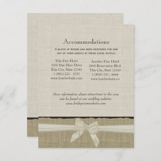 Burlap素朴およびBow Direction Infoカード エンクロージャーカード (正面/裏面)