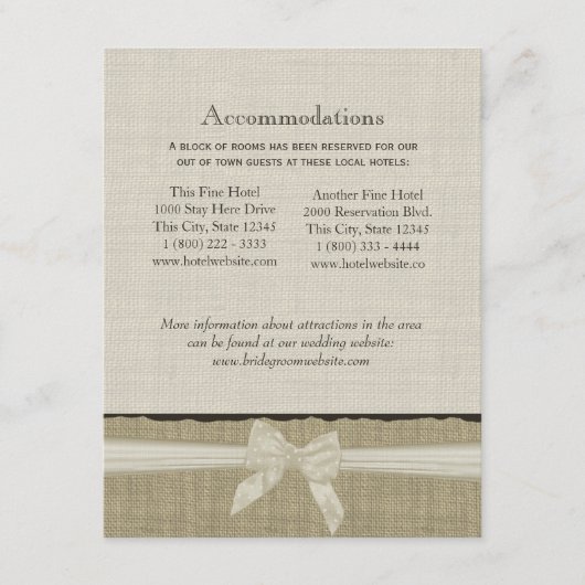 Burlap素朴およびBow Direction Infoカード エンクロージャーカード (正面)