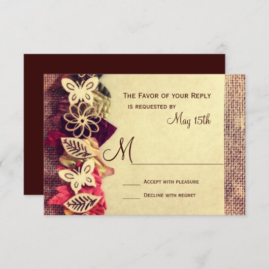 Burlap素朴と離れWedding RSVPカード (正面/裏面)