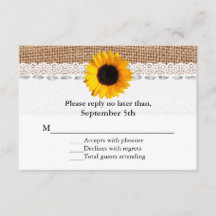 Burlap素朴とSunflower Wedding RSVPカード