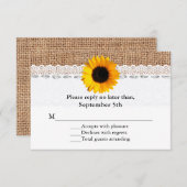 Burlap素朴とSunflower Wedding RSVPカード (正面/裏面)