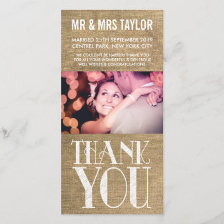 Burlap素朴の結婚Thank You Photo Card サンキューカード