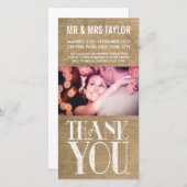 Burlap素朴の結婚Thank You Photo Card サンキューカード (正面/裏面)