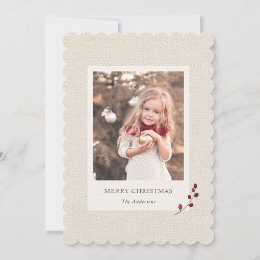 Burlap素朴クリスマスホリデーフォトカード シーズンカード (正面)